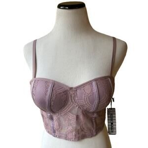NWT Haute Monde Lilac Dusty Plum Lace Corset Bustier Top. Size M.